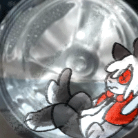 an animation of avid as a marketable plushie in the washing machine